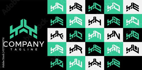 Abstract upward arrow line initial letter Y YY logo design set