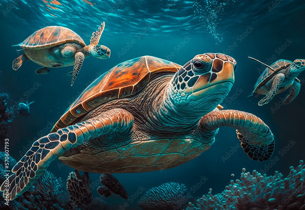 Fototapeta premium turtle swimming in the sea created with Generative AI technology