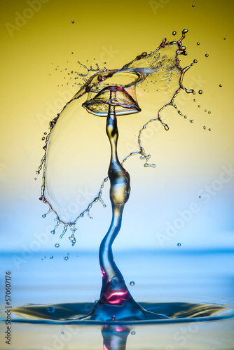 Water drop falling and colliding with another one	
