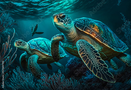 turtle swimming in the sea created with Generative AI technology