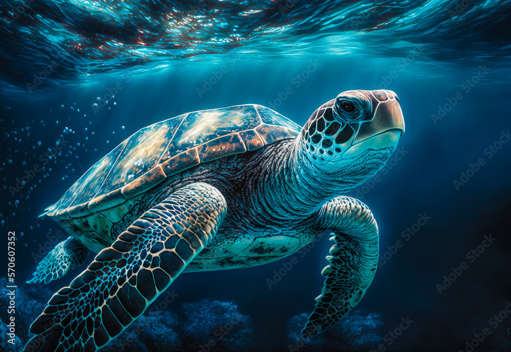 Fototapeta premium turtle swimming in the sea created with Generative AI technology