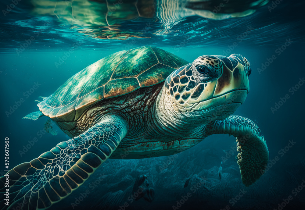 Fototapeta premium turtle swimming in the sea created with Generative AI technology
