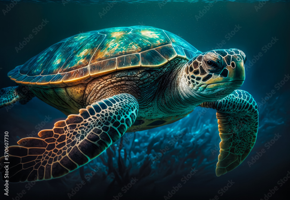 Fototapeta premium turtle swimming in the sea created with Generative AI technology