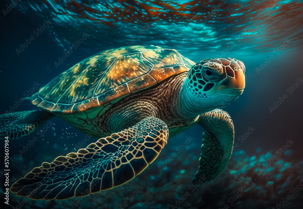 Fototapeta premium turtle swimming in the sea created with Generative AI technology
