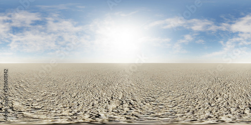 360 degree full panorama environment map of empty dessert dust landscape with blue sky clouds and horizon 3d render illustration hdri hdr vr virtual reality