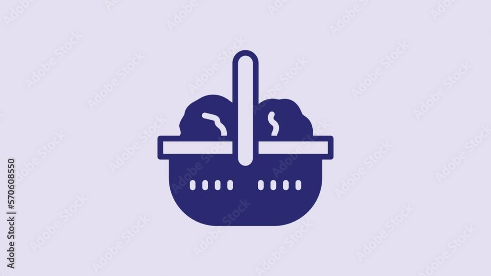 Blue Shopping basket and food icon isolated on purple background. Food store, supermarket. 4K Video motion graphic animation Blue Shopping basket and food icon isolated on purple background. Food store, supermarket. 4K Video motion graphic animation