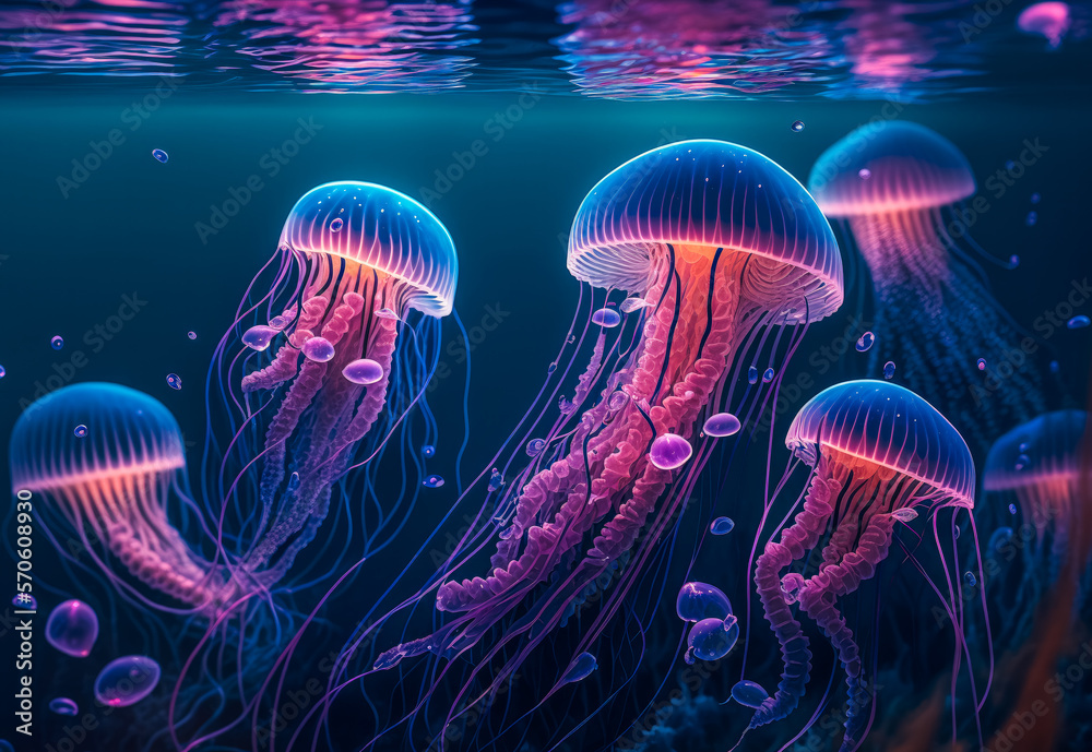 Naklejka premium jellyfish in the sea created with Generative AI technology