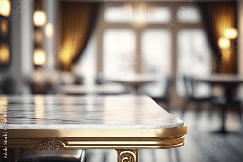 White Gold Kitchen Countertop on Blurred Background  Luxury Table Mockup  Generative AI Illustration