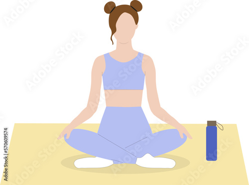 Female character sitting in a lotus position, meditation, yoga 