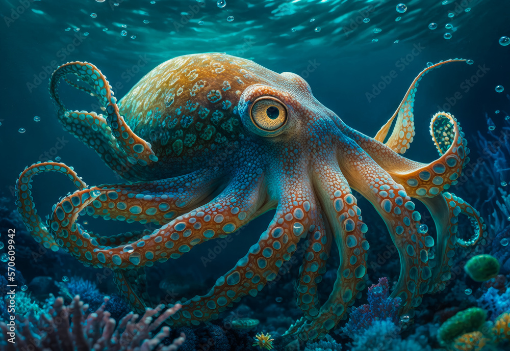 octopus in the sea created with Generative AI technology octopus in the sea created with Generative AI technology