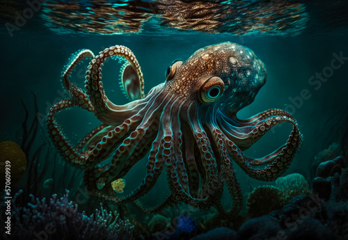 octopus in the sea created with Generative AI technology