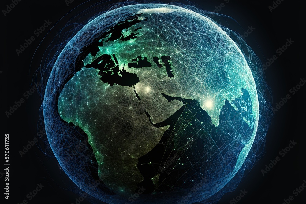 Lines of digital technology on the surface of the earth Terrain in the ...