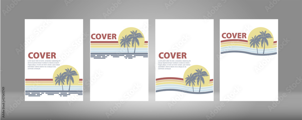 Fototapeta premium Beautiful summer magazine cover. Beach, Sea, Palm Trees. Vector background. summer image print on T-shirt, mug, folder