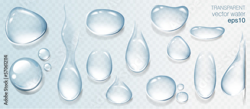 Realistic transparent water drops set. Rain drops on the glass. Isolated vector illustration 