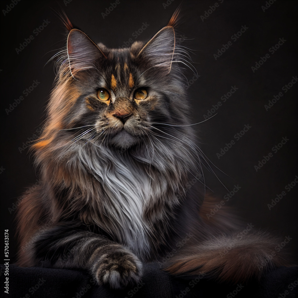 Maine Coon cat with black background