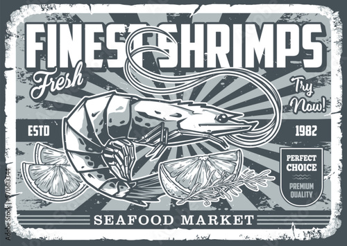 Fresh shrimp poster vintage monochrome