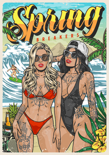 Summer bikini girls poster colorful