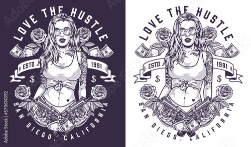 Hot hustle girl monochrome flyer