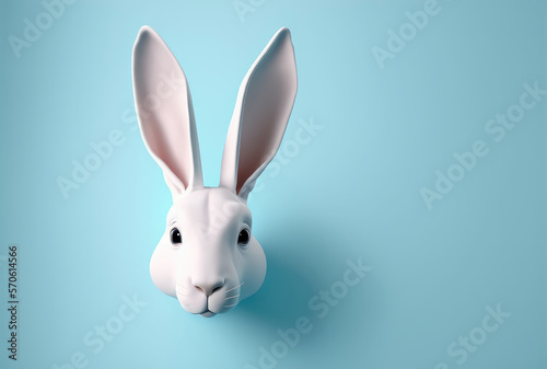 3d white rabbit head figure on blue background. Generative AI © masharinkaphotos