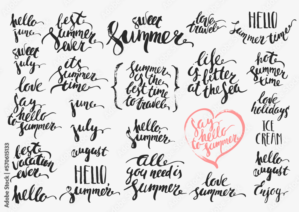 Summer phrase set with ink brush lettering