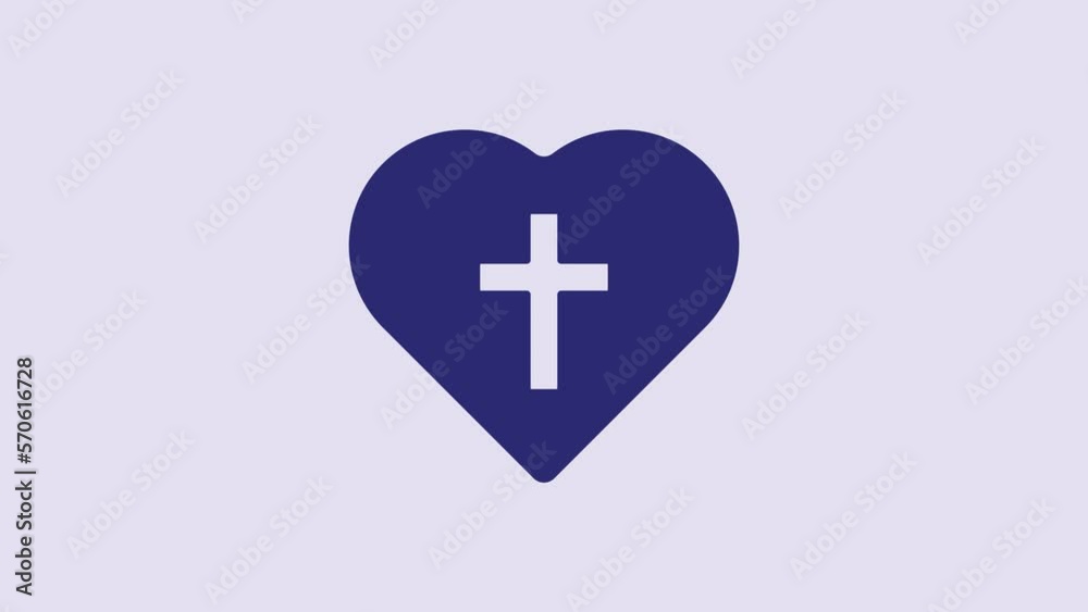 Blue Christian cross in heart icon isolated on purple background. Happy Easter. 4K Video motion graphic animation Blue Christian cross in heart icon isolated on purple background. Happy Easter. 4K Video motion graphic animation