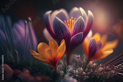 Crocus Flowers, Illustration, Generative AI