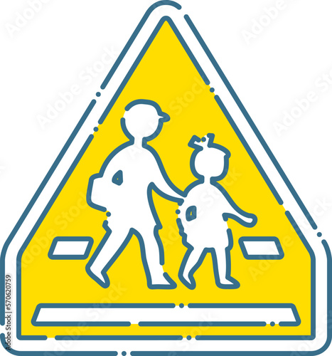 横断歩道　人物　子供　小学生　幼児　アイコン　シルエット　交通標識　指示標識　黄色　破線