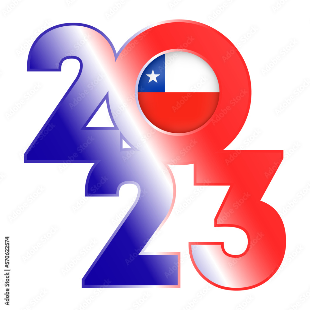 Happy New Year 2023 banner with Chile flag inside. Vector illustration. Happy New Year 2023 banner with Chile flag inside. Vector illustration.