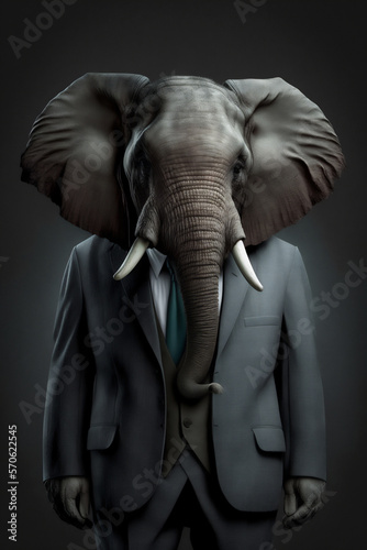 Portrait of elephant in a business suit  generative ai