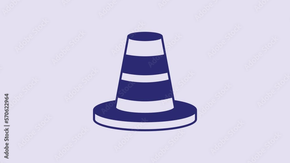 Blue Traffic cone icon isolated on purple background. 4K Video motion graphic animation Blue Traffic cone icon isolated on purple background. 4K Video motion graphic animation