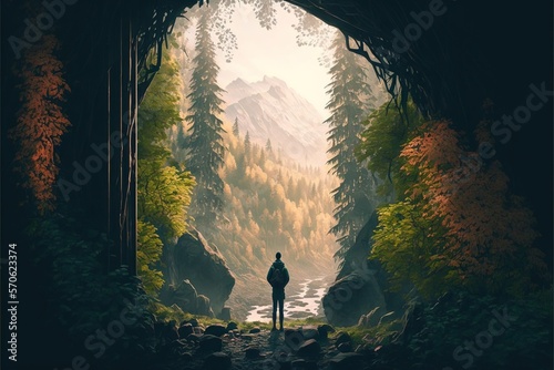 The introverts journey. an introverted person walking, concept of Self-Reflection and Isolation, created with Generative AI technology