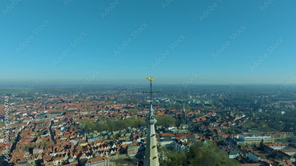 Orbit panorama of Our Lady Church's Weathercock, Bruges, Belgium Orbit panorama of Our Lady Church's Weathercock, Bruges, Belgium