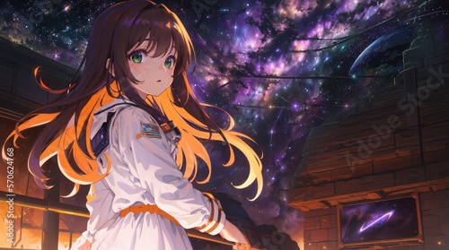 A cute kawaii girl astronaut anime style. Generative AI 