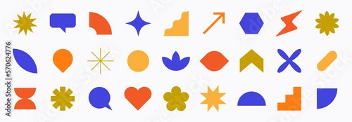 Collection of basic geometric shapes. Set of simple and colorful symbols. Set of trendy and isolated elements. Flat vector signs for web. Design elements. Abstract icons. Minimal pictograms pack.