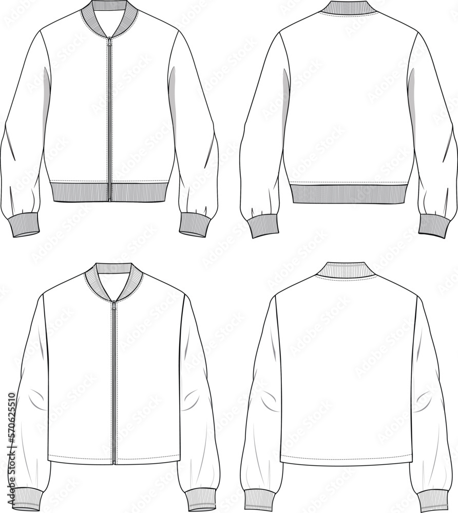 Long sleeve Jacket technical fashion flat sketch vector illustration blue  Color template front and back views Bomber jacket mock up Cad Easy edit  and customizable 7640500 Vector Art at Vecteezy
