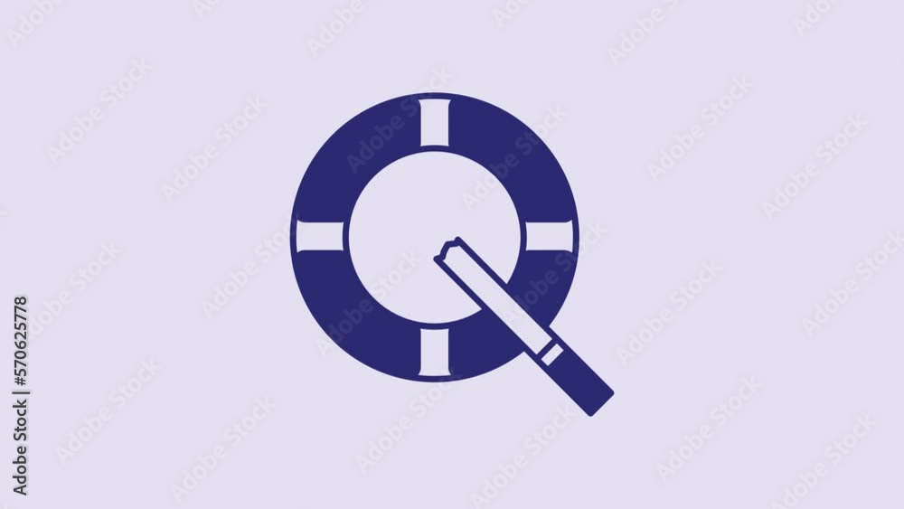 Blue Ashtray with cigarette icon isolated on purple background. 4K Video motion graphic animation Blue Ashtray with cigarette icon isolated on purple background. 4K Video motion graphic animation