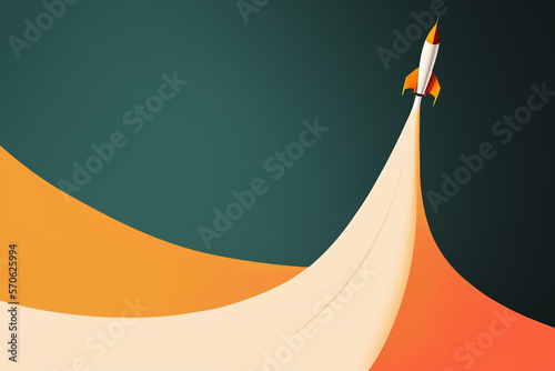 Foto Minimalist rocket ship launch pad , business idea start-up take off concept, Gen