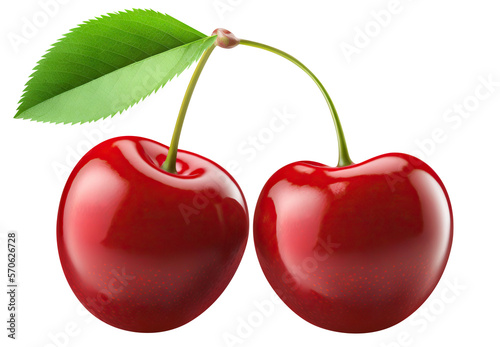 Billede på lærred Delicious cherries cut out. Based on Generative AI