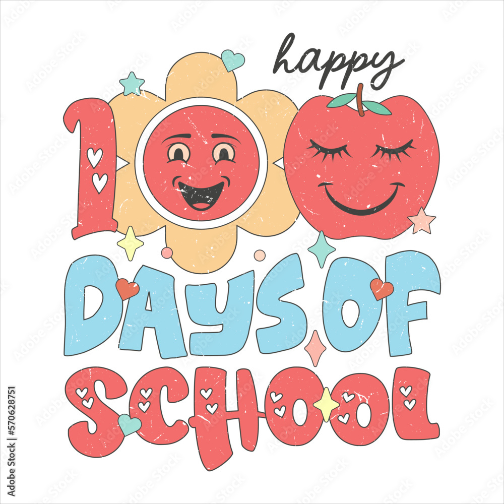 Fototapeta premium Happy 100 Days of School - Celebrate with Flowers, Apples, Smiles & Hearts