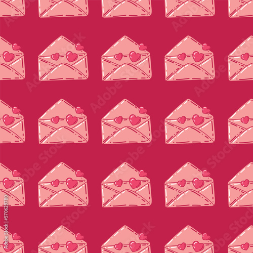 Vector romantic pink love background with an envelope with hearts. Love confession design. Pattern for the site, printing on fabric, postcards, bed linen, children's clothing, and gift wrapping.