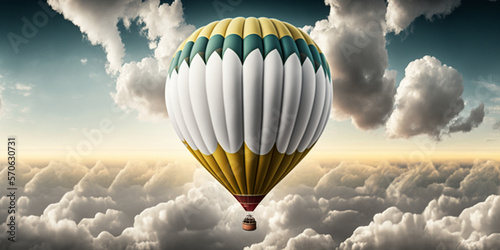 Print op canvas Hot air balloon in between the clouds on a sunny day, Generative IA