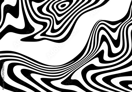 Vector Illustration of Monochrome Psychedelic Flow with Stripes. 3d Ripple Wave Effect. Optical Illusion Illustration