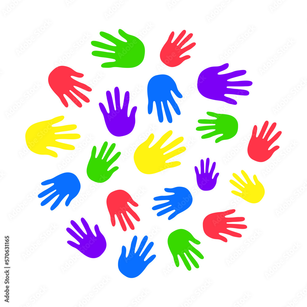 Hands, palms, print. Silhouette of the palm. Fingers of a person's hand, a child's palm. Drawing. Vector Graphics. Illustration on isolated background.