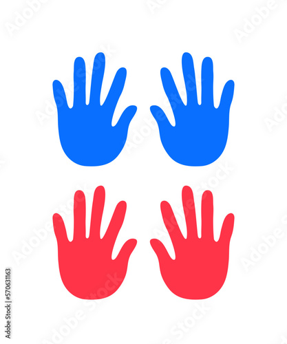 ands, palms, print. Silhouette of the palm. Fingers of a person's hand, a child's palm. Drawing. Vector Graphics. Illustration on isolated background.