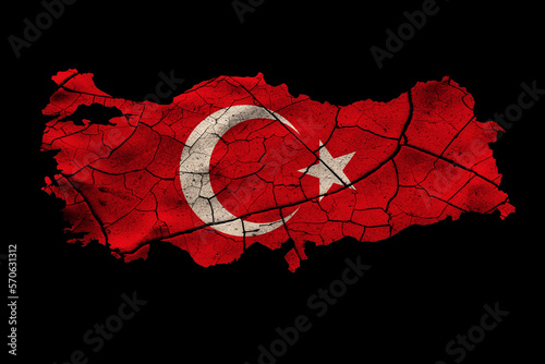 National flag of Turkey. Earthquake or drought concept.