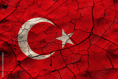 National flag of Turkey. Earthquake or drought concept.