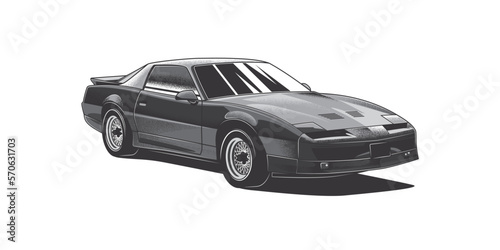 Original vector illustration. American muscle car in vintage style. T-shirt design.