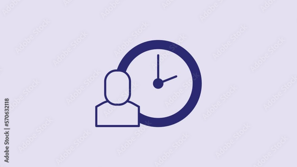 Blue Work time icon isolated on purple background. Office worker. Working hours. Business briefcase. 4K Video motion graphic animation
