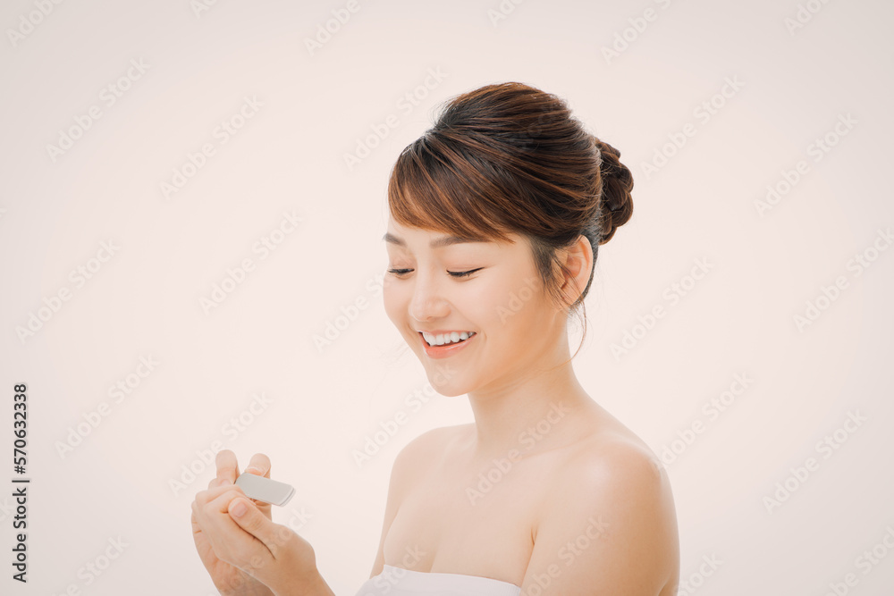 Young attractive asian woman beauty image, Care for nail