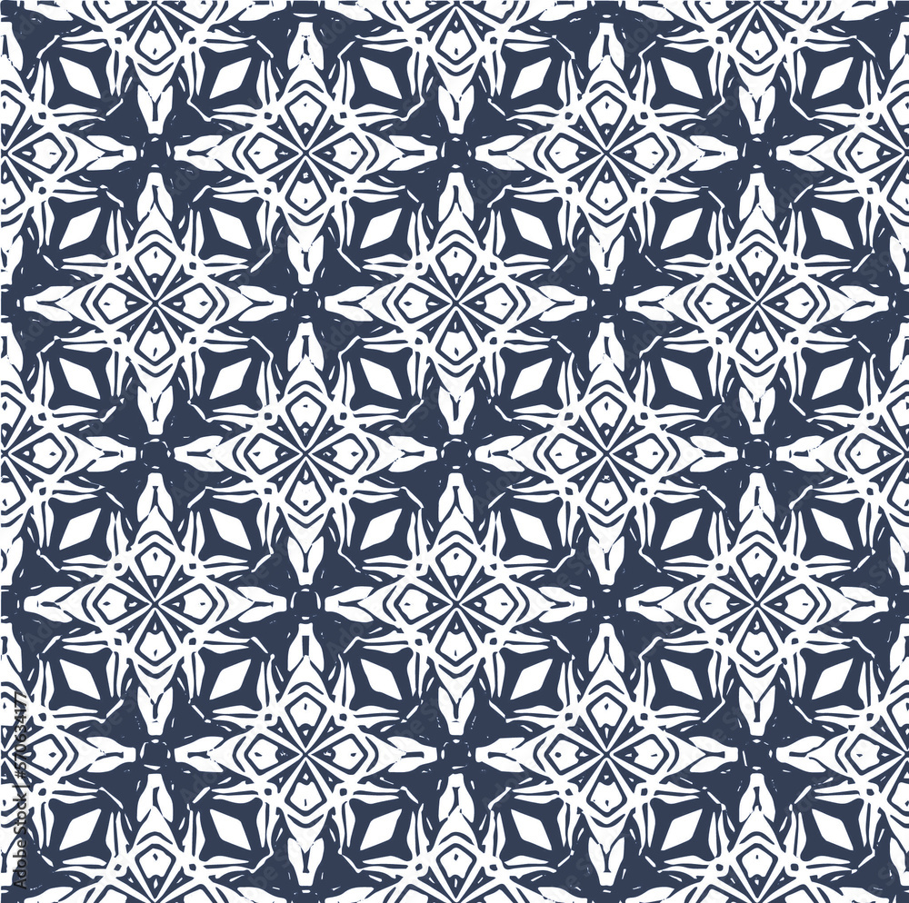 Seamless damask pattern on blue background.